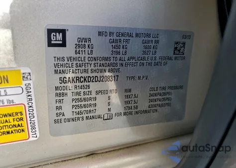 2013 Buick Enclave z USA, uszkodzony, nr VIN 5GAKRCKD2DJ208317